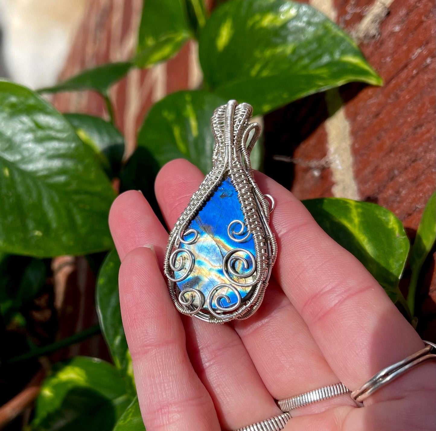 Sterling Silver Wire Wrapped Labradorite Pendant