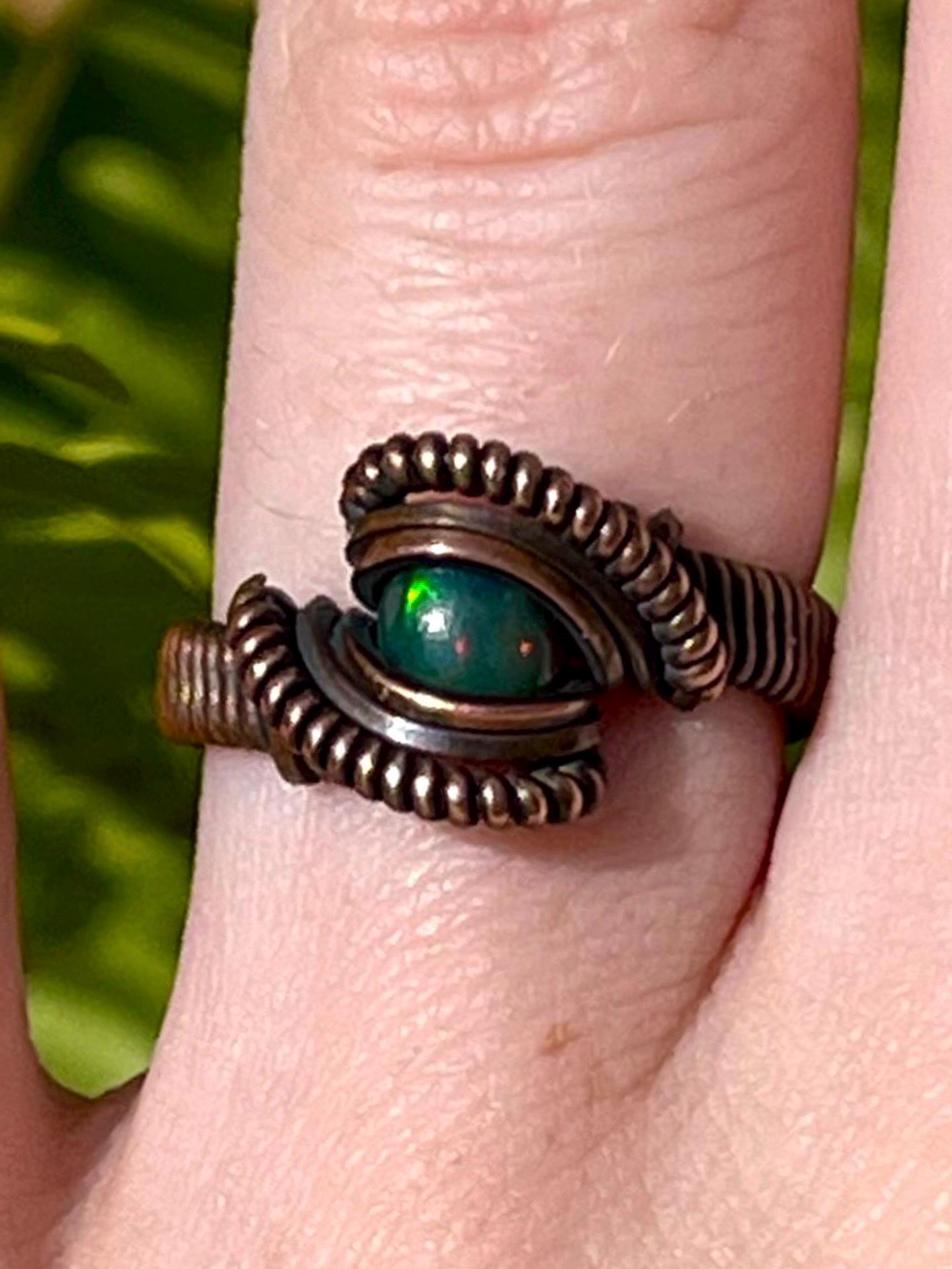 Size 5.5 Copper Wire Wrapped Black Opal Ring