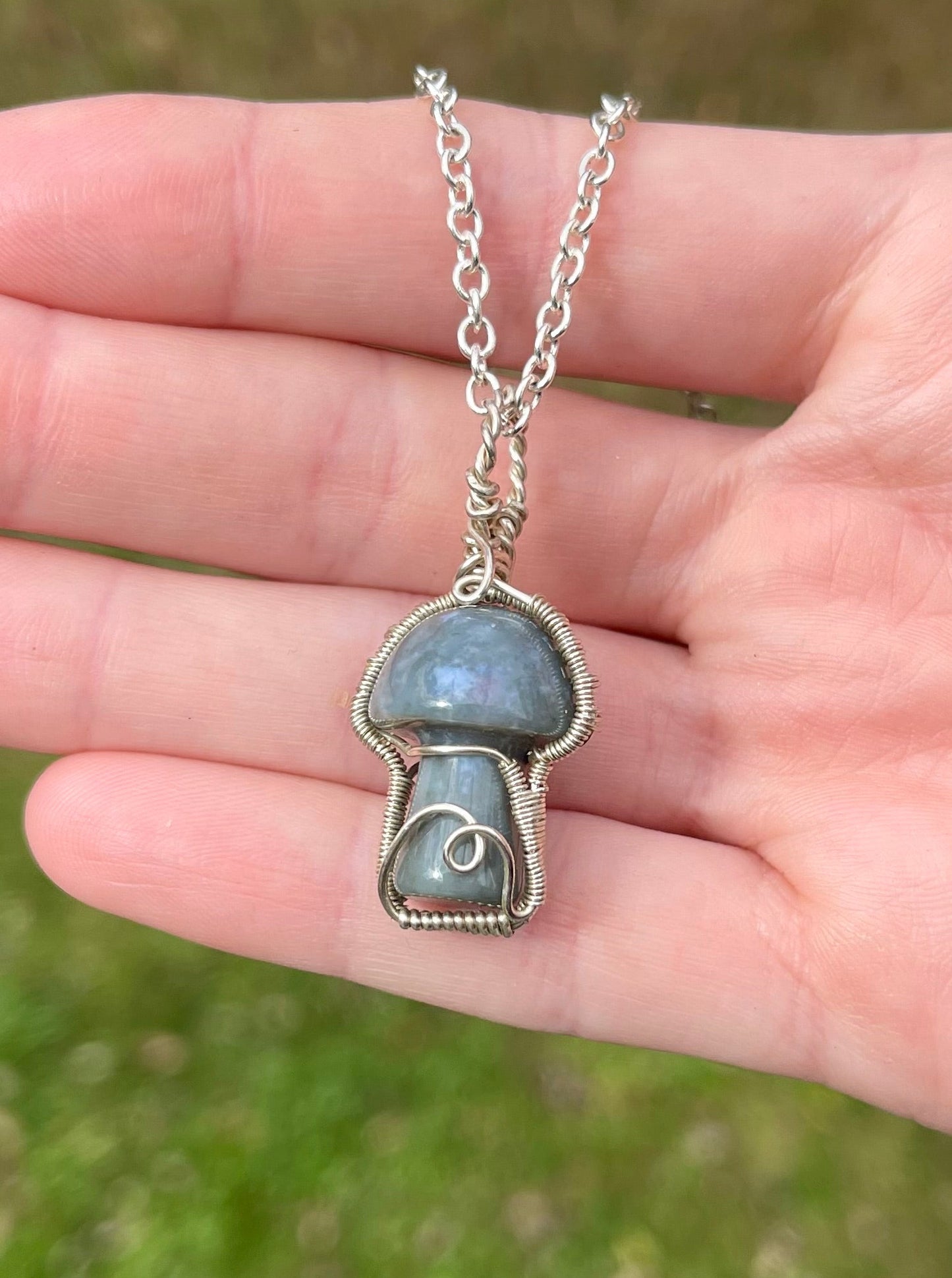 Sterling Silver Lucky Jade Mushroom Fairy House Pendant