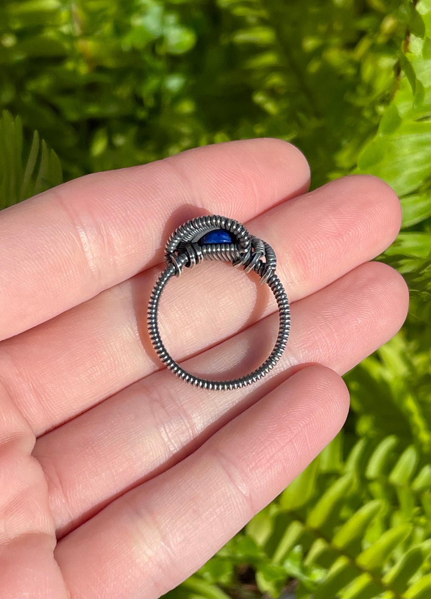 Size 9 Sterling Silver Wire Wrapped Lapis Lazuli Ring