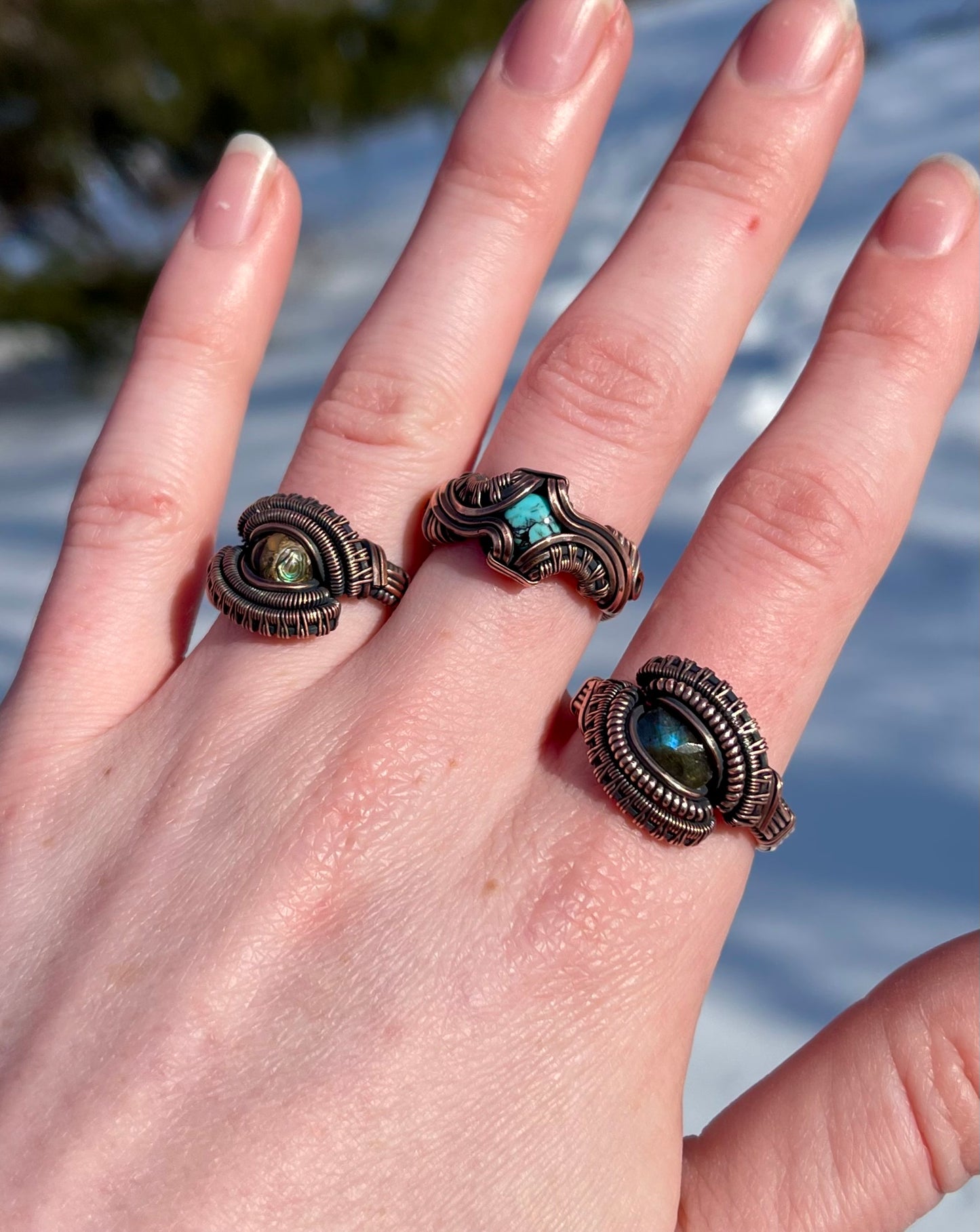 Size 6.5 Copper Wire Wrapped Turquoise Ring