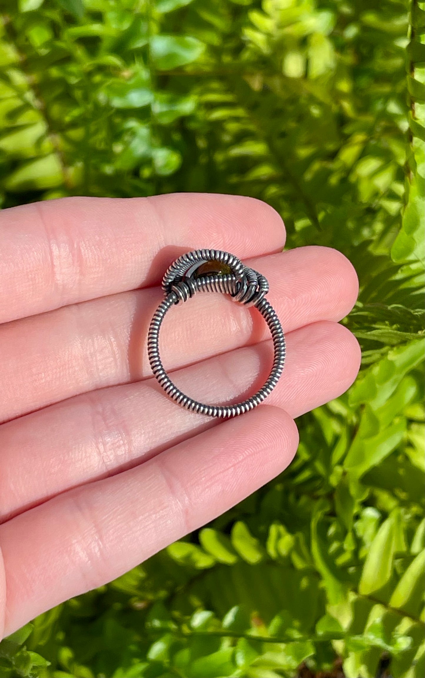 Size 9.5 Sterling Silver Wire Wrapped Peridot Ring