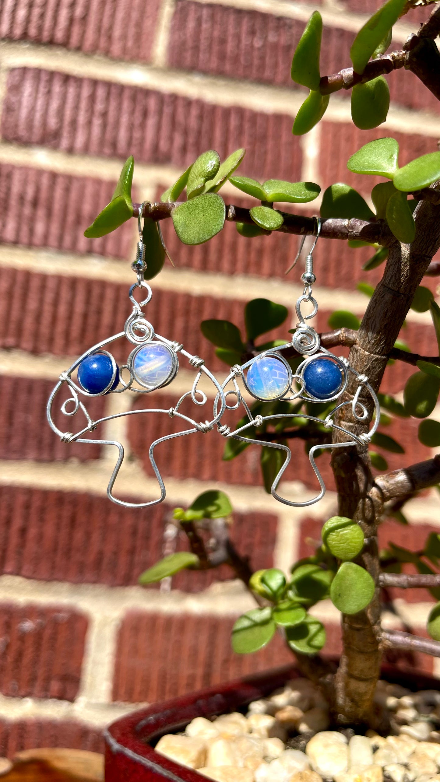 Sterling Silver Opalite and Blue Aventurine Mushroom Earrings