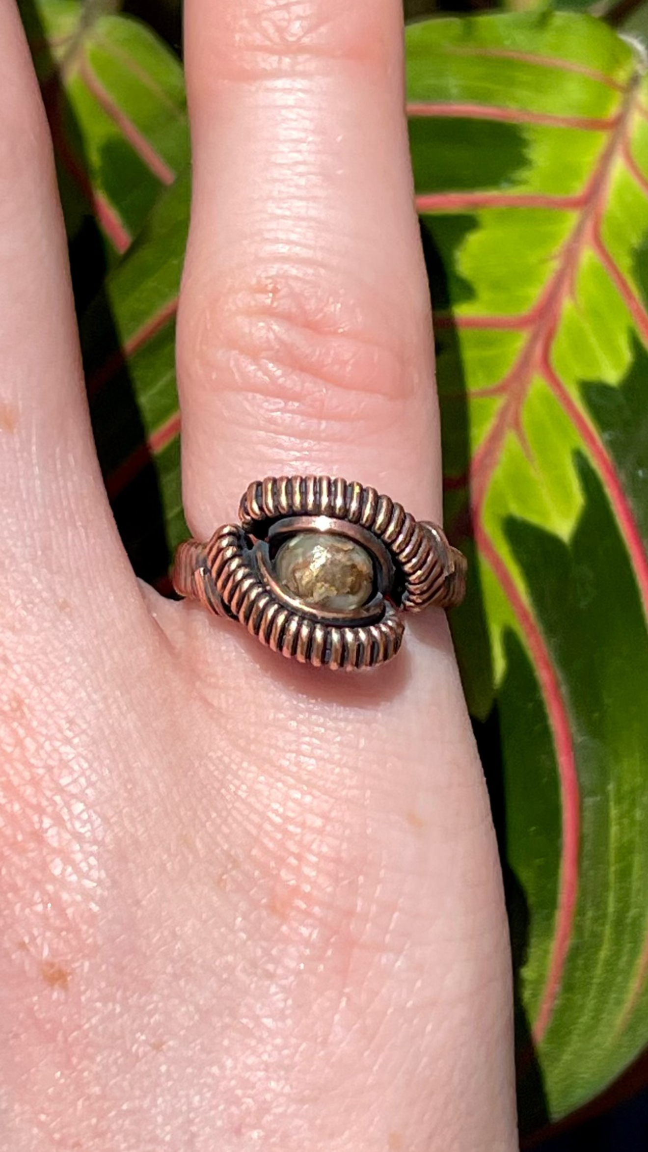 Size 4 Copper Wire Wrapped Abalone Shell Ring