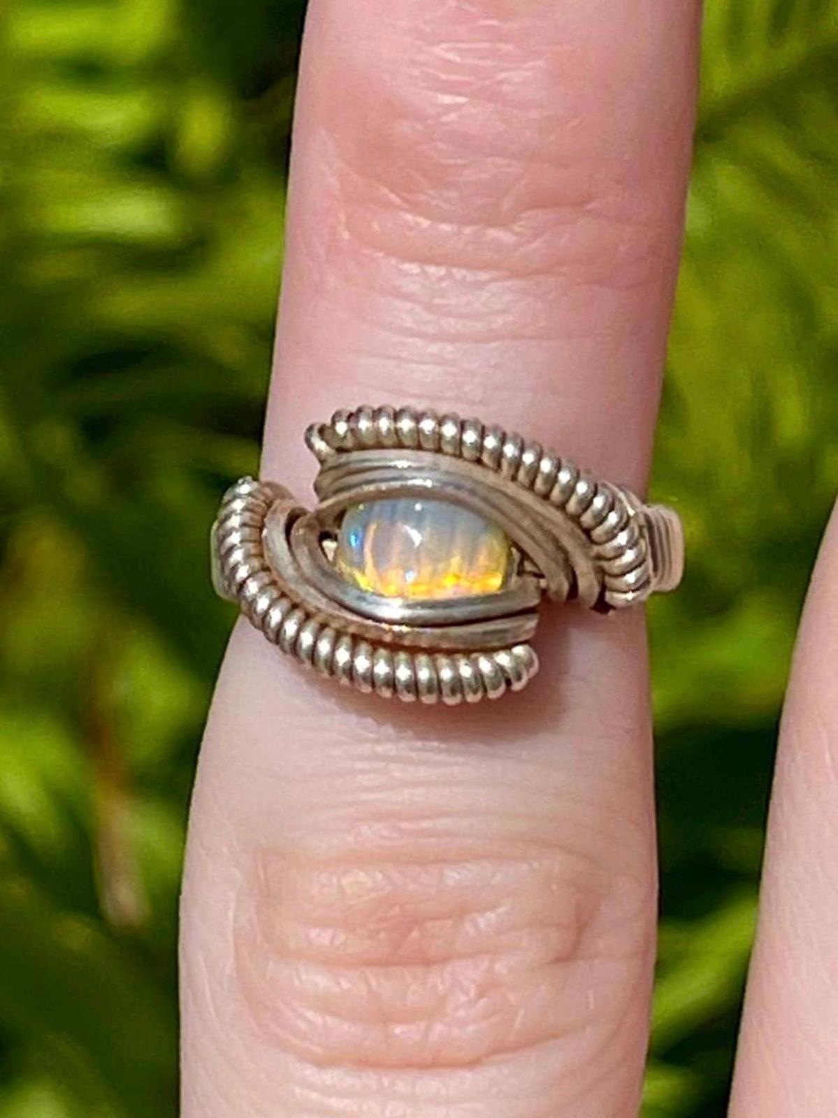 Size 3 Sterling Silver Wire Wrapped Ethiopian Opal Ring