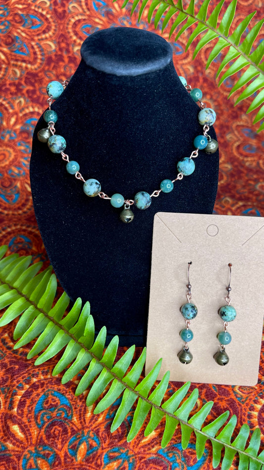 Moss Agate+Turquoise Fairy Bell Set