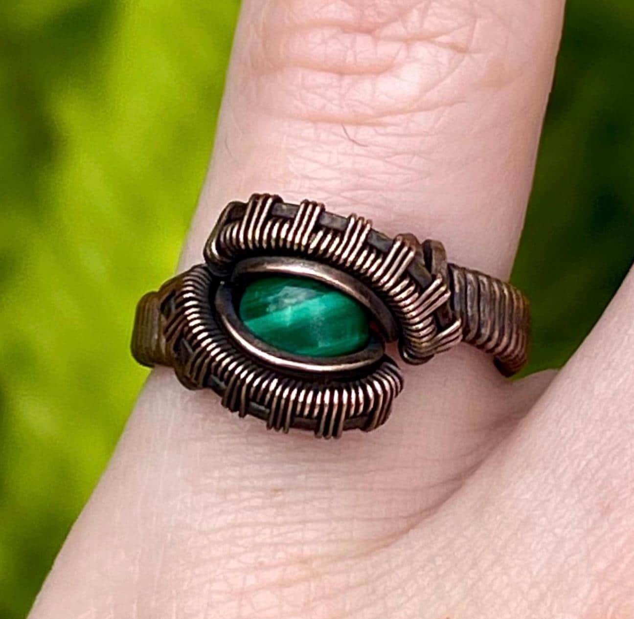 Size 5 Copper Wire Wrapped Malachite Ring