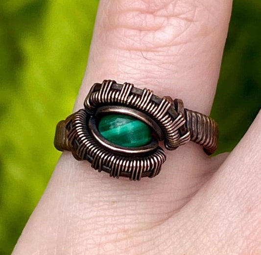 Size 5 Copper Wire Wrapped Malachite Ring