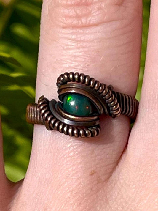 Size 5.5 Copper Wire Wrapped Black Opal Ring