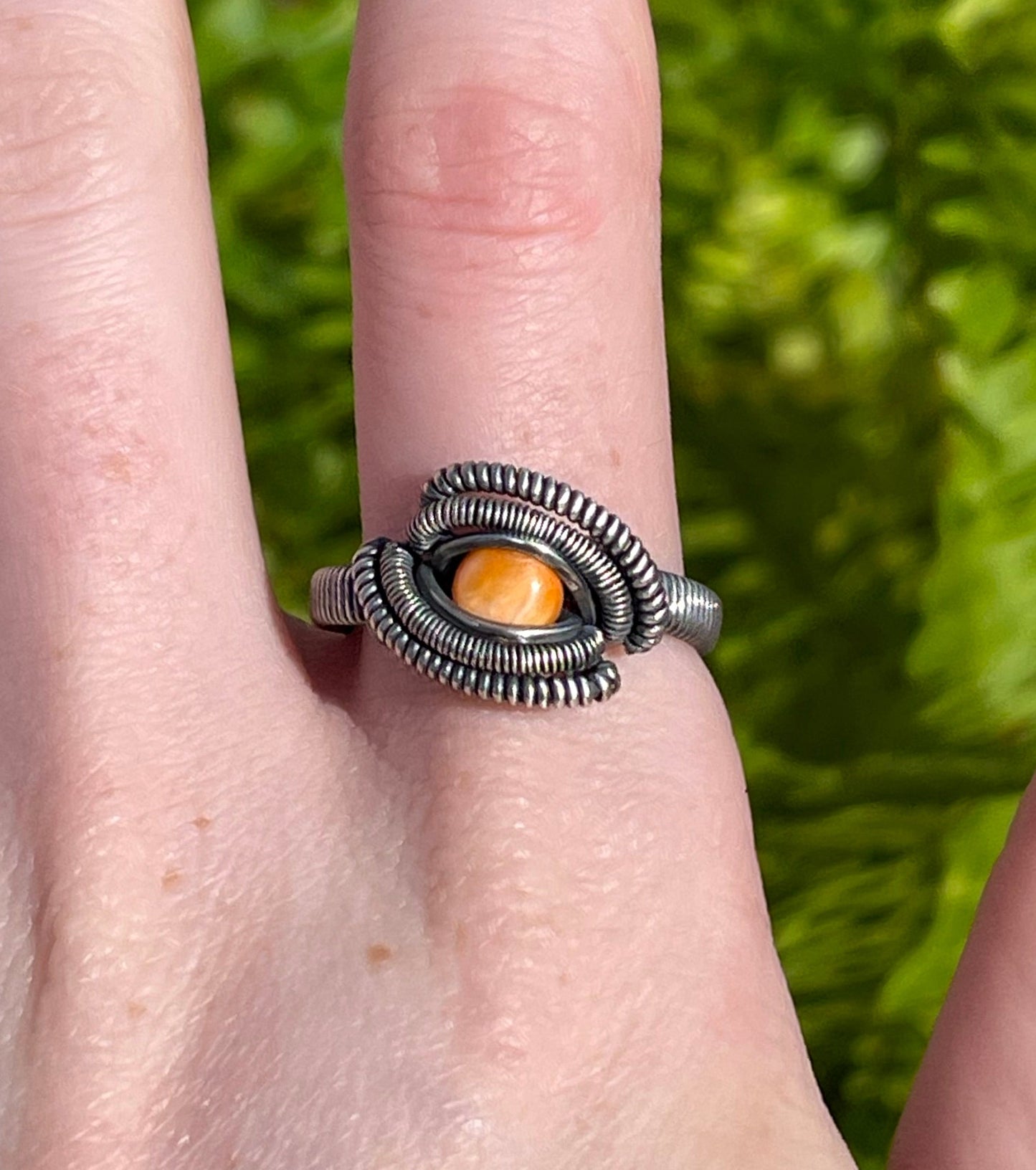 Size 10.5 Sterling Silver Wire Wrapped Spiny Oyster Shell Ring