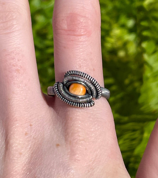 Size 10.5 Sterling Silver Wire Wrapped Spiny Oyster Shell Ring