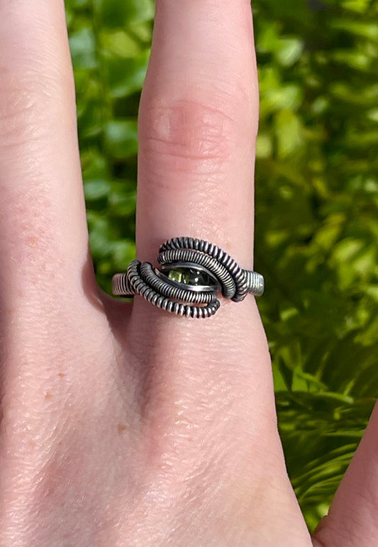 Size 9.5 Sterling Silver Wire Wrapped Peridot Ring