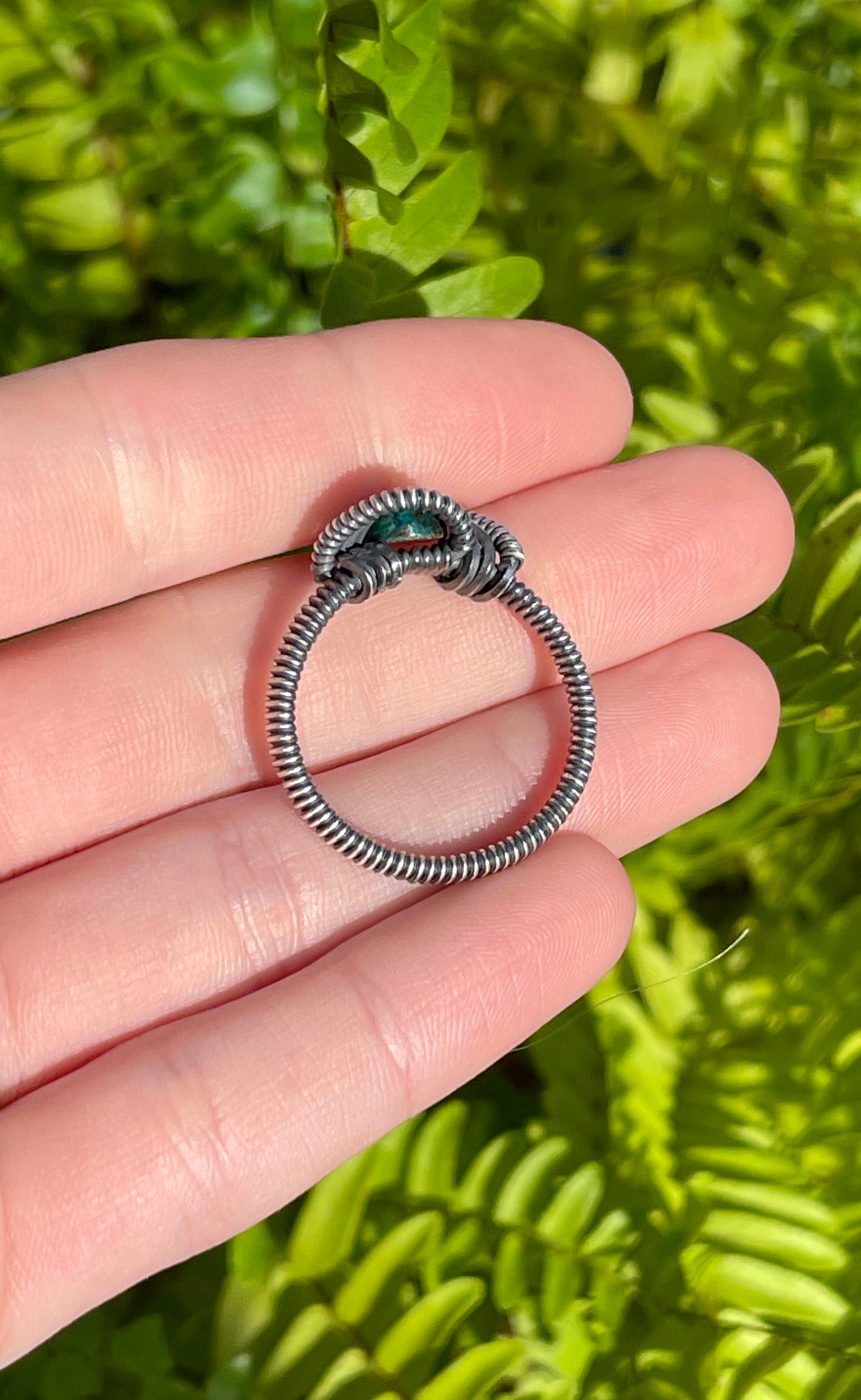 Size 12 Sterling Silver Wire Wrapped Chrysocolla Ring