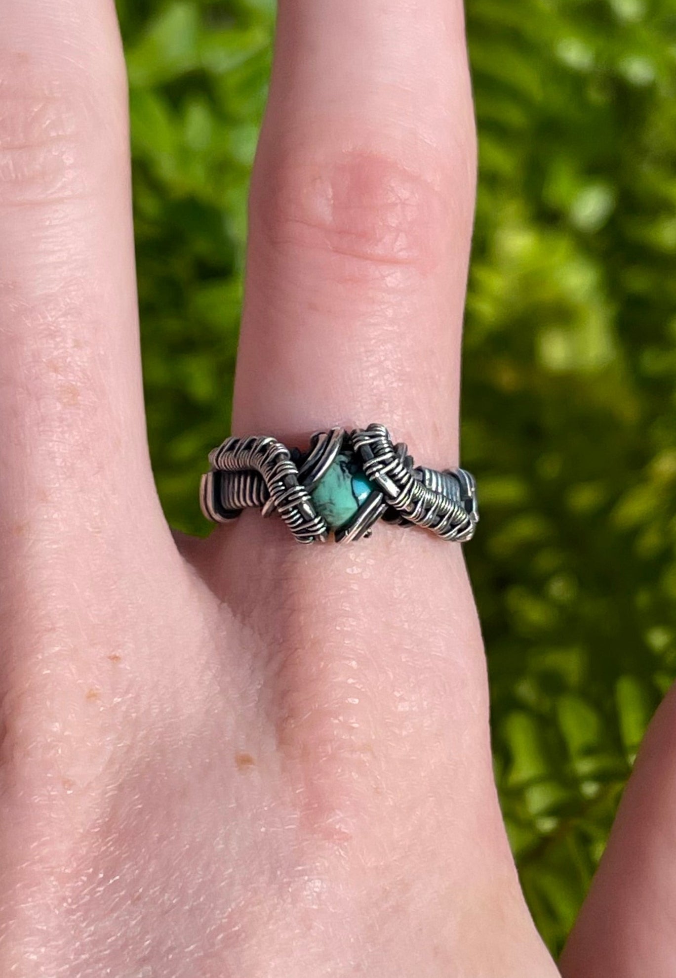 Size 7 Sterling Silver Wire Wrapped Turquoise Ring