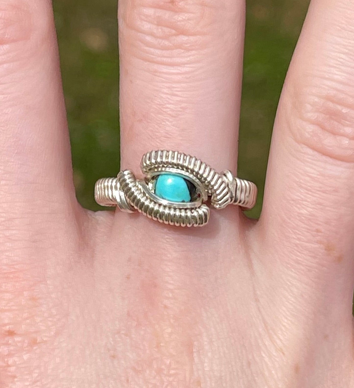 Size 10.5 Sterling Silver Wire Wrapped Turquoise Ring