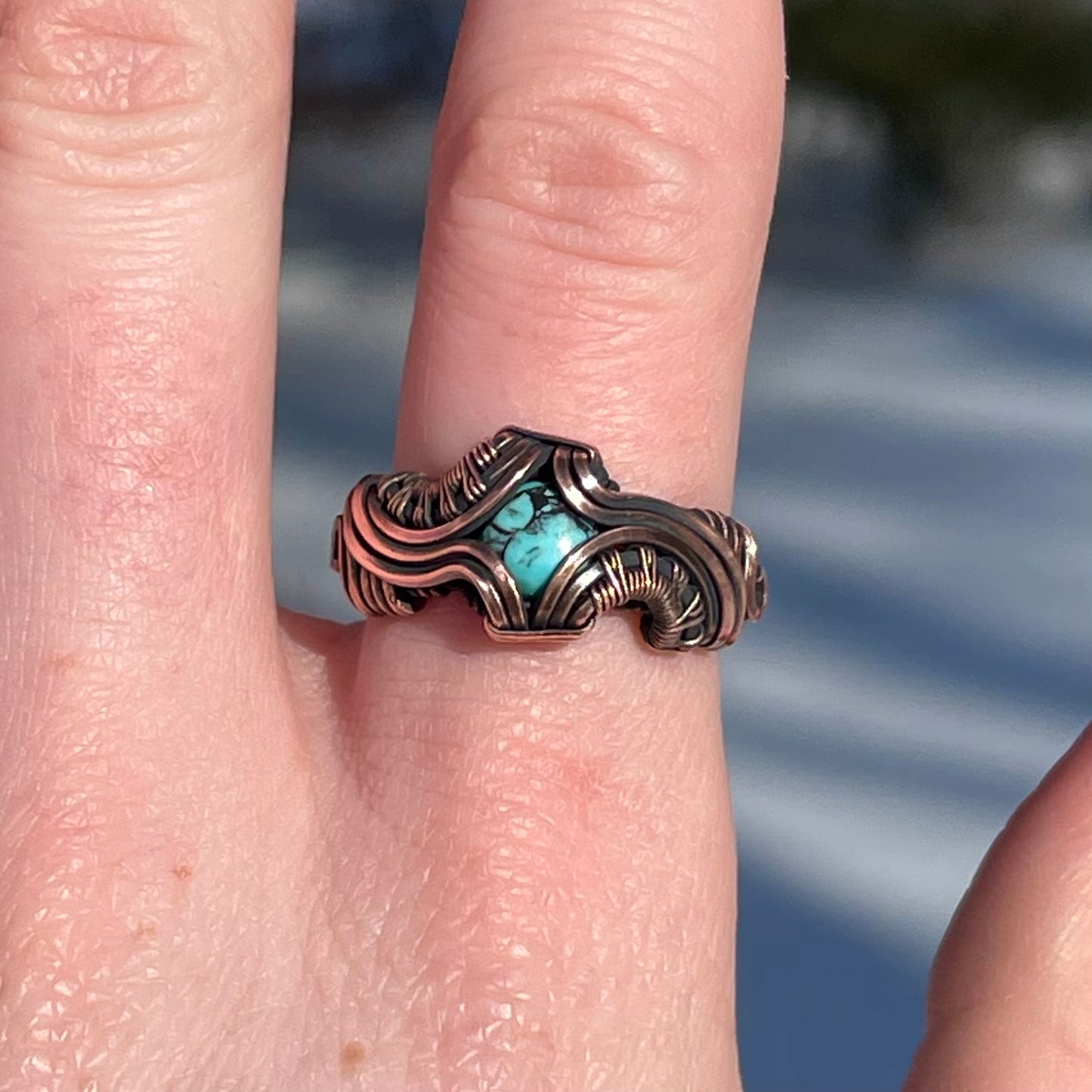 Size 6.5 Copper Wire Wrapped Turquoise Ring