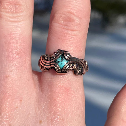 Size 6.5 Copper Wire Wrapped Turquoise Ring