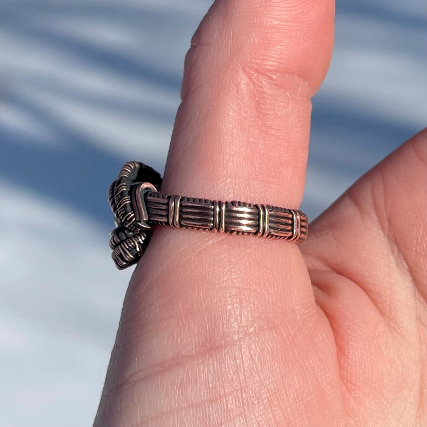 Size 10 Copper Wire Wrapped Faceted Labradorite Ring
