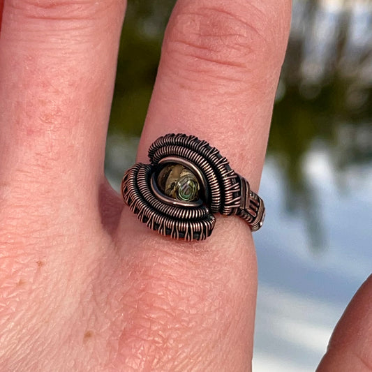 Size 7 Copper Wire Wrapped Abalone Shell Ring