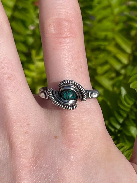 Size 12 Sterling Silver Wire Wrapped Chrysocolla Ring
