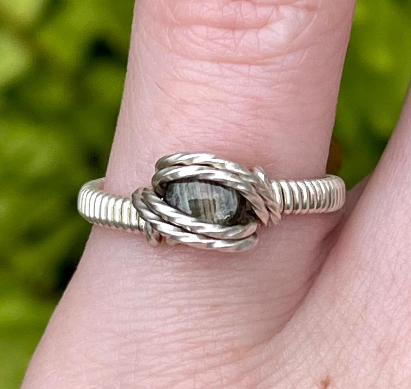 Size 5 Sterling Silver Wire Wrapped Labradorite Ring