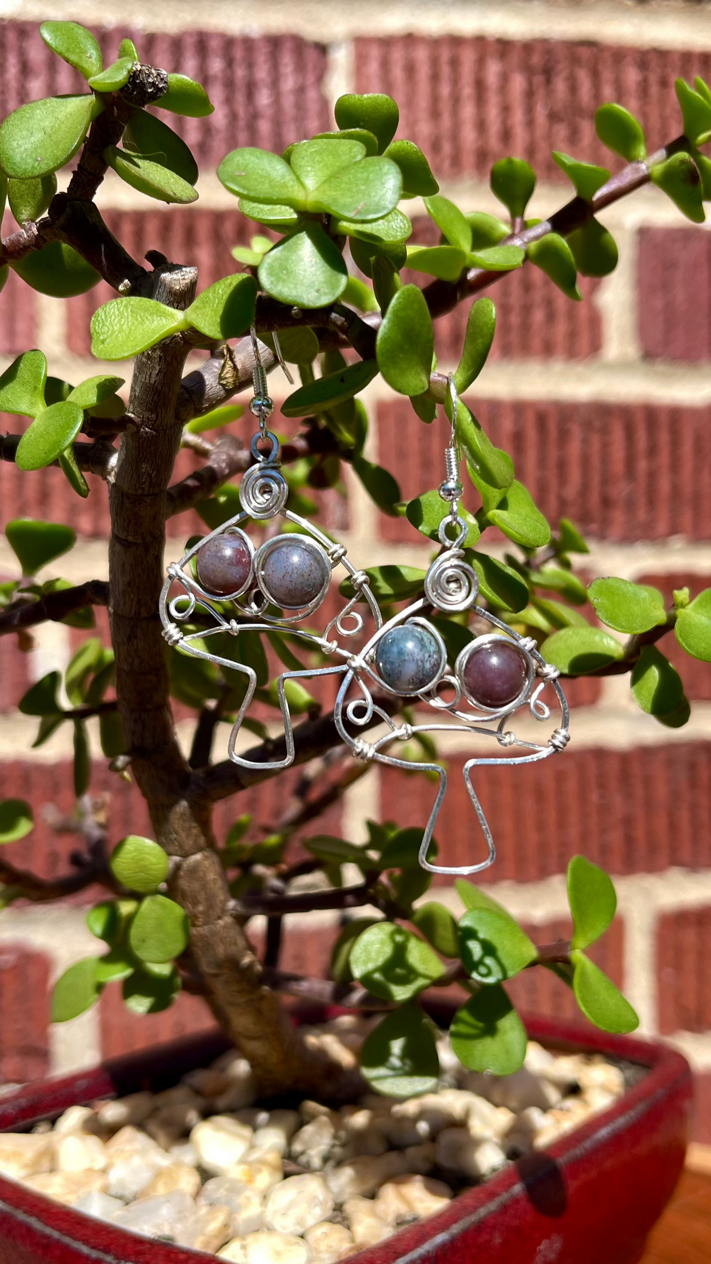 Sterling Silver Indian Agate Mushroom Earrings