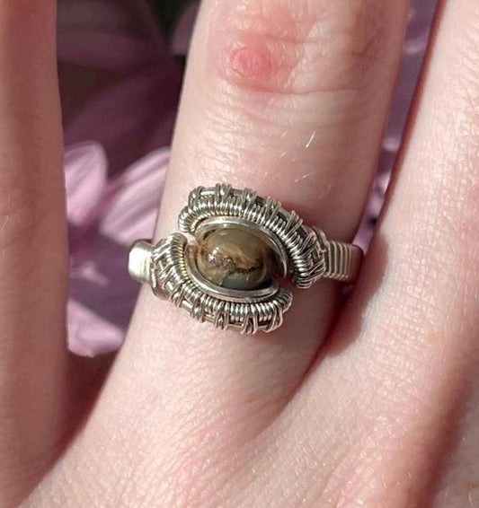 Size 6 Sterling Silver Wire Wrapped Abalone Shell Ring