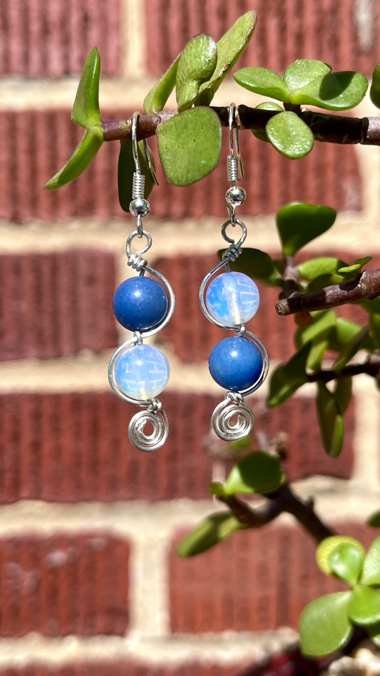 Sterling Silver Blue Aventurine and Opalite Double Stack Earrings