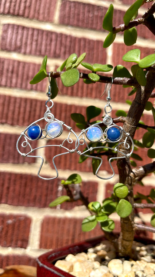 Sterling Silver Opalite and Blue Aventurine Mushroom Earrings