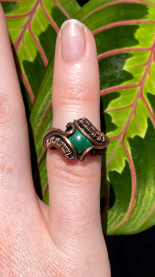 Size 3 Copper Wire Wrapped Malachite Ring