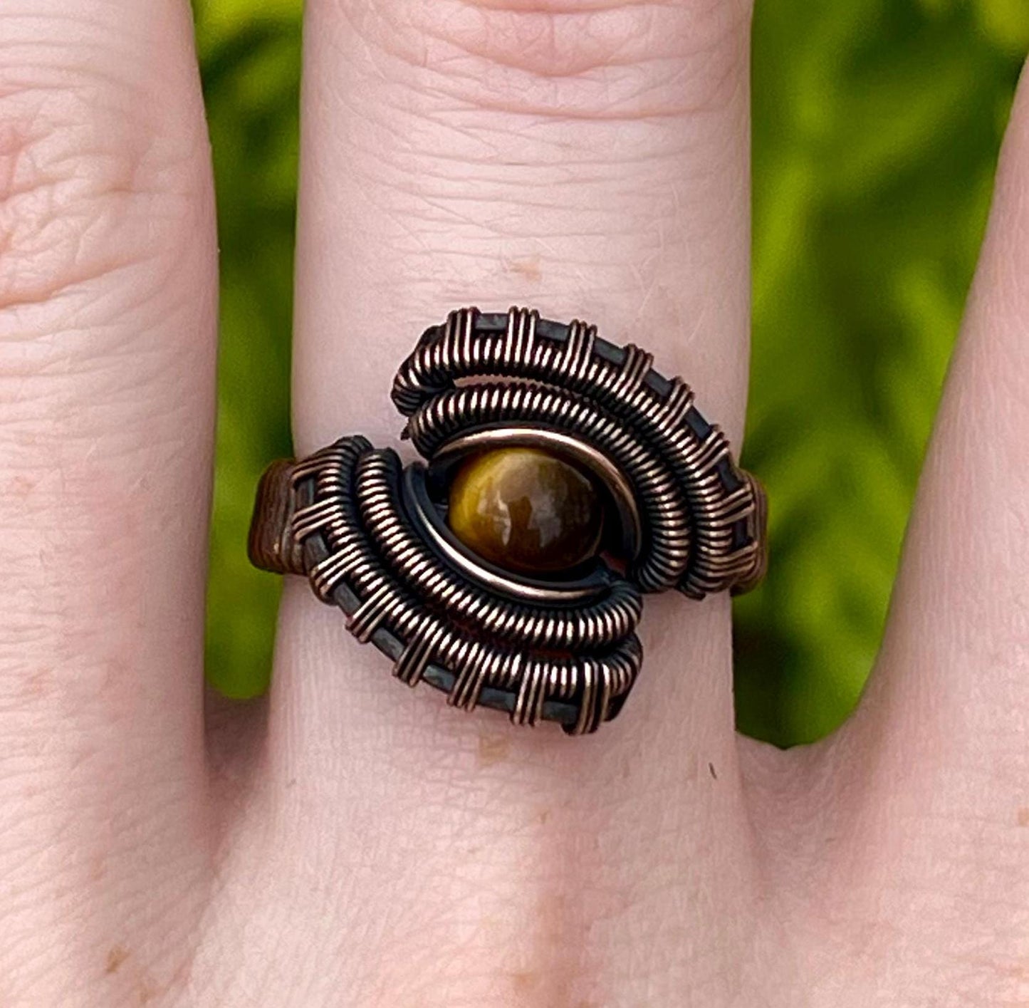 Size 6.5 Copper Wire Wrapped Tiger's Eye Ring