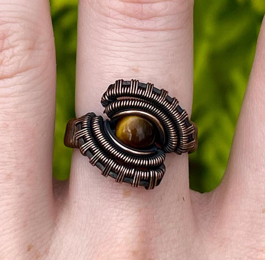 Size 6.5 Copper Wire Wrapped Tiger's Eye Ring