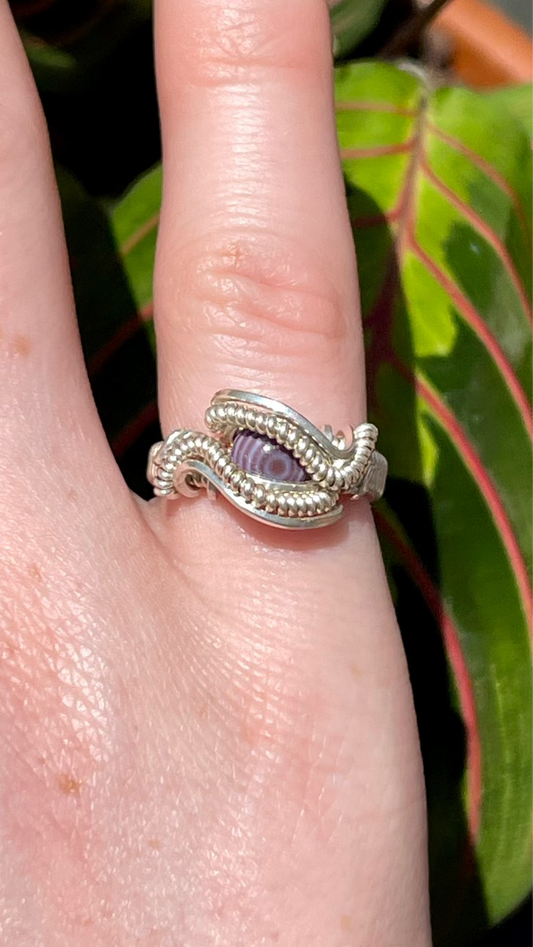 Size 4.5 Sterling Silver Wire Wrapped Wampum Quahog Ring